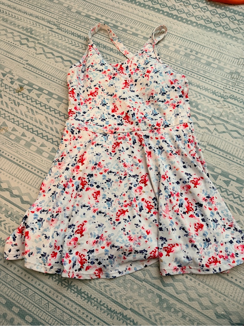 Women’s ' White Floral Spaghetti-Strap Dress - Pink & Blue Print